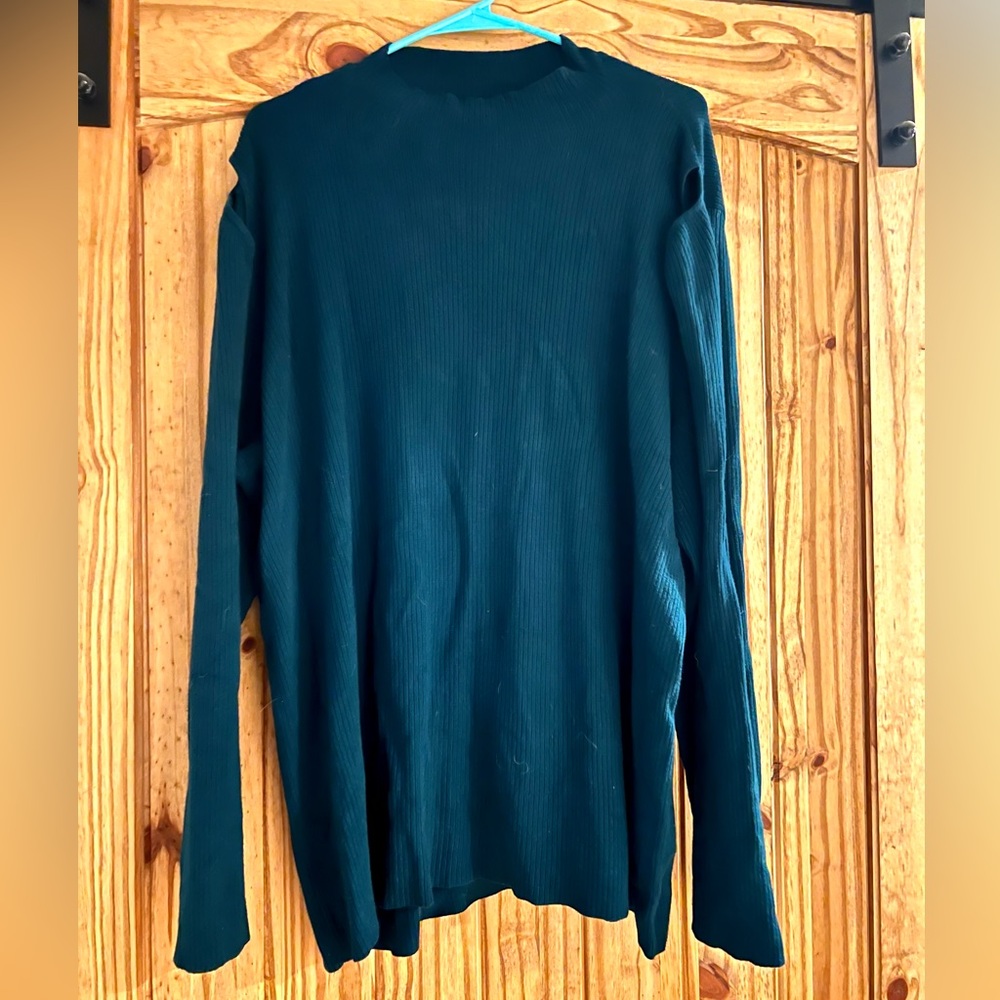 Emerald Green Ribbed Sweater | Mock Neck with Cold Shoulder | Lane Bryant